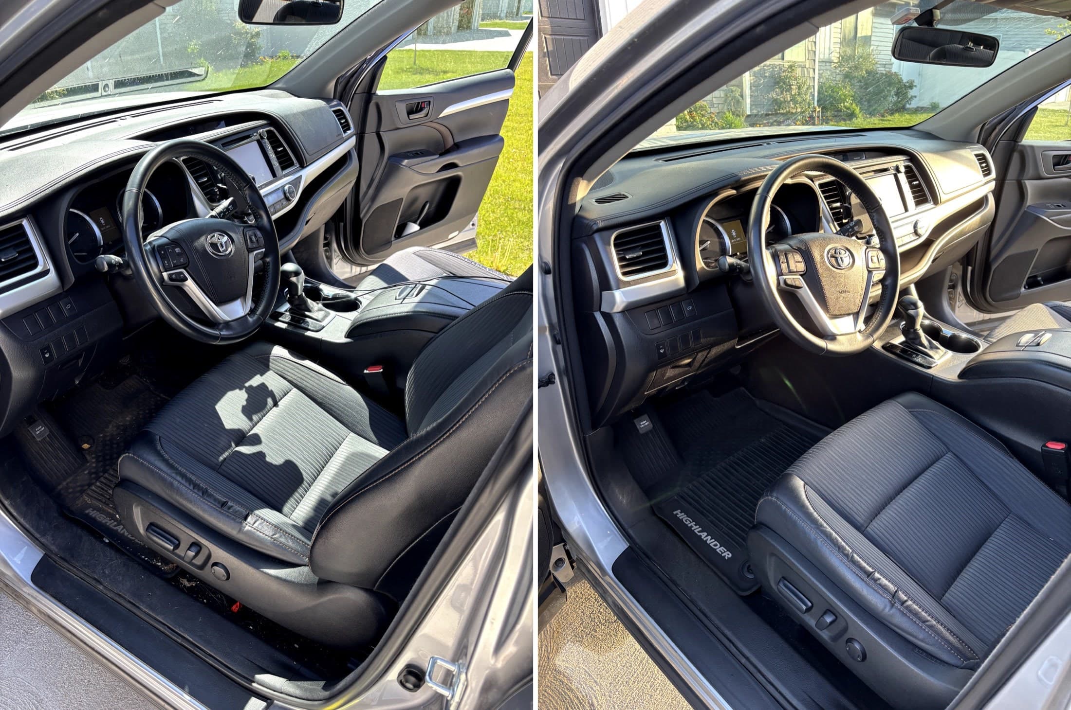 Driver seat before and after interior detailing